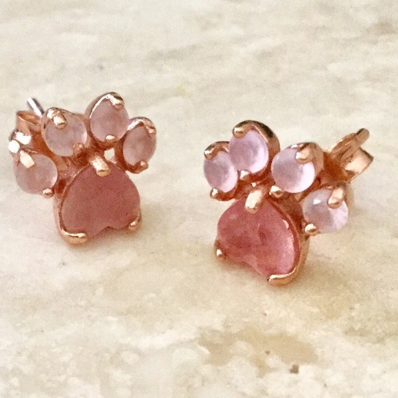 Camila & Katie Jewelry - 100% Rose quartz paw print earrings.